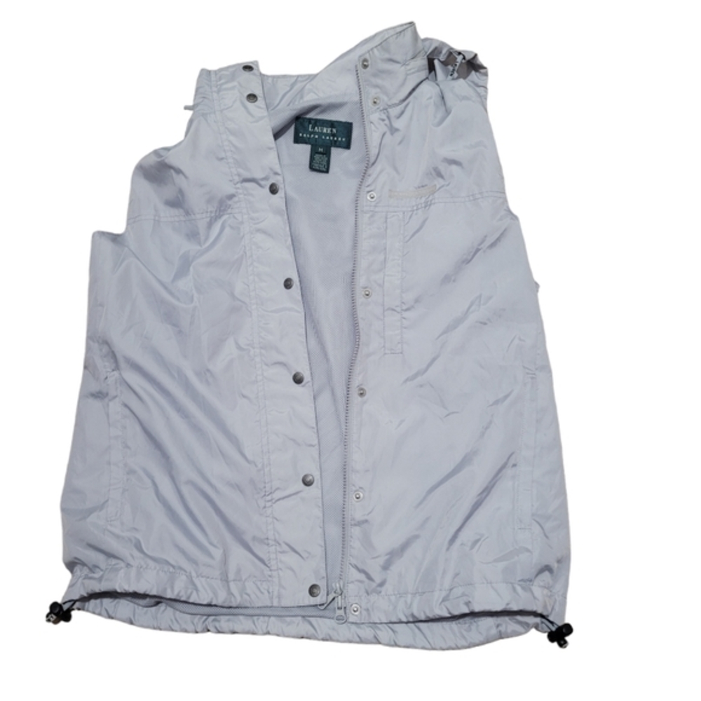 Ralph Lauren Polo Vest Women Medium‎ Gray Full Zip Pockets Sleeveless